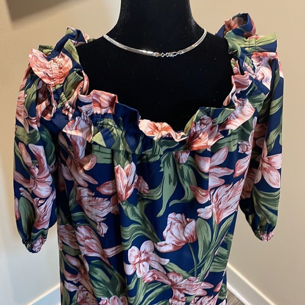 Blu Pepper Cold Shoulder Floral Dress Size M Tropical Off Shoulder Dress - Picture 17 of 17